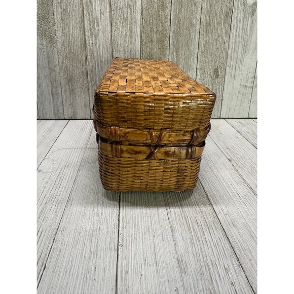 Vintage Woven Rattan Wicker Picnic Basket Storage Decor No Handles 7.5" x 4" - Picture 5 of 16